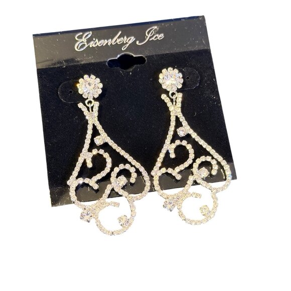 Vtg Eisenberg Ice Sparkling Filigree Rhinestone Statement Dangle Earrings NOS - Picture 4 of 5